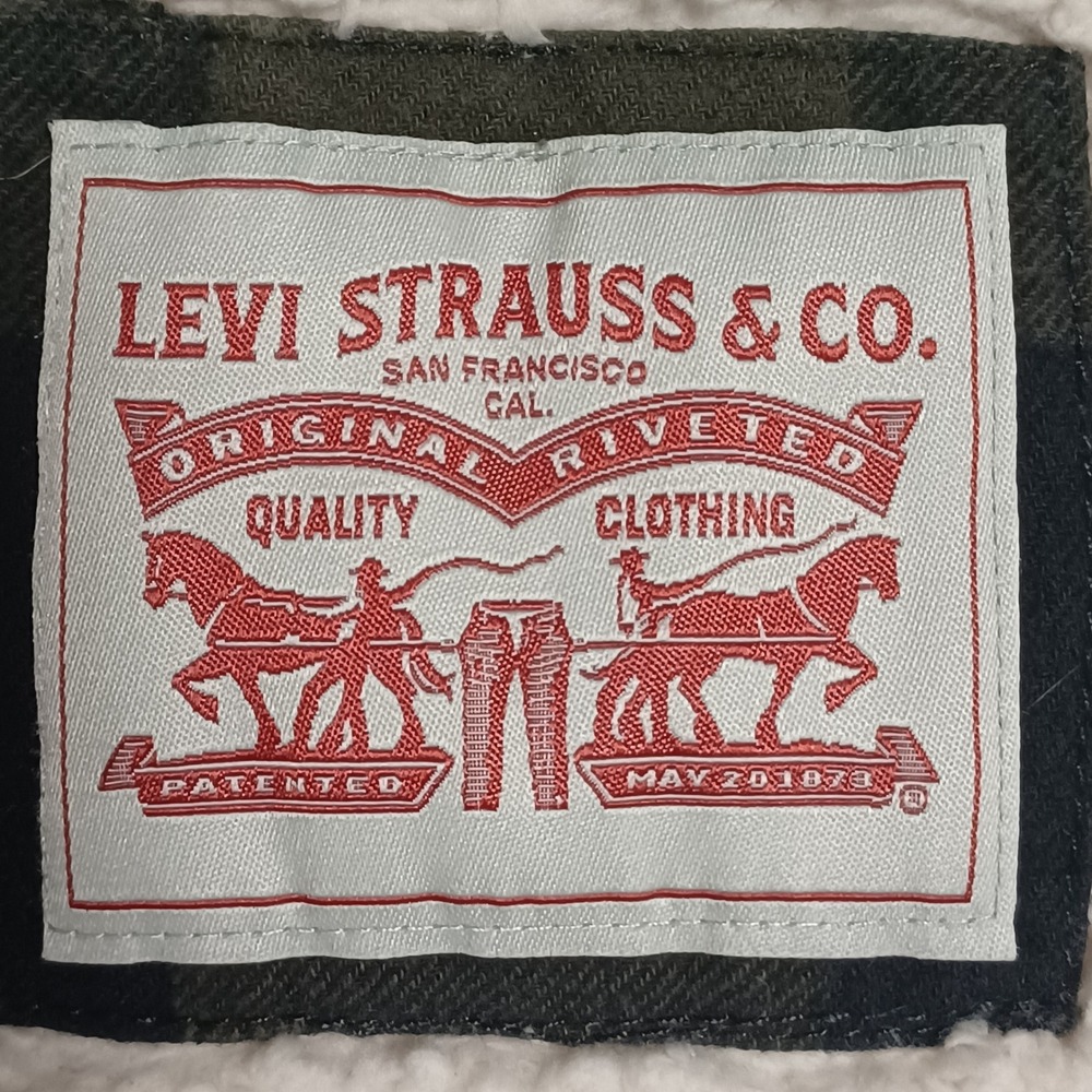 Levi's Shirt Jacket Mens XL Green Buffalo Plaid Sherpa Lined Hooded Flan Shacket - Picture 2 of 15